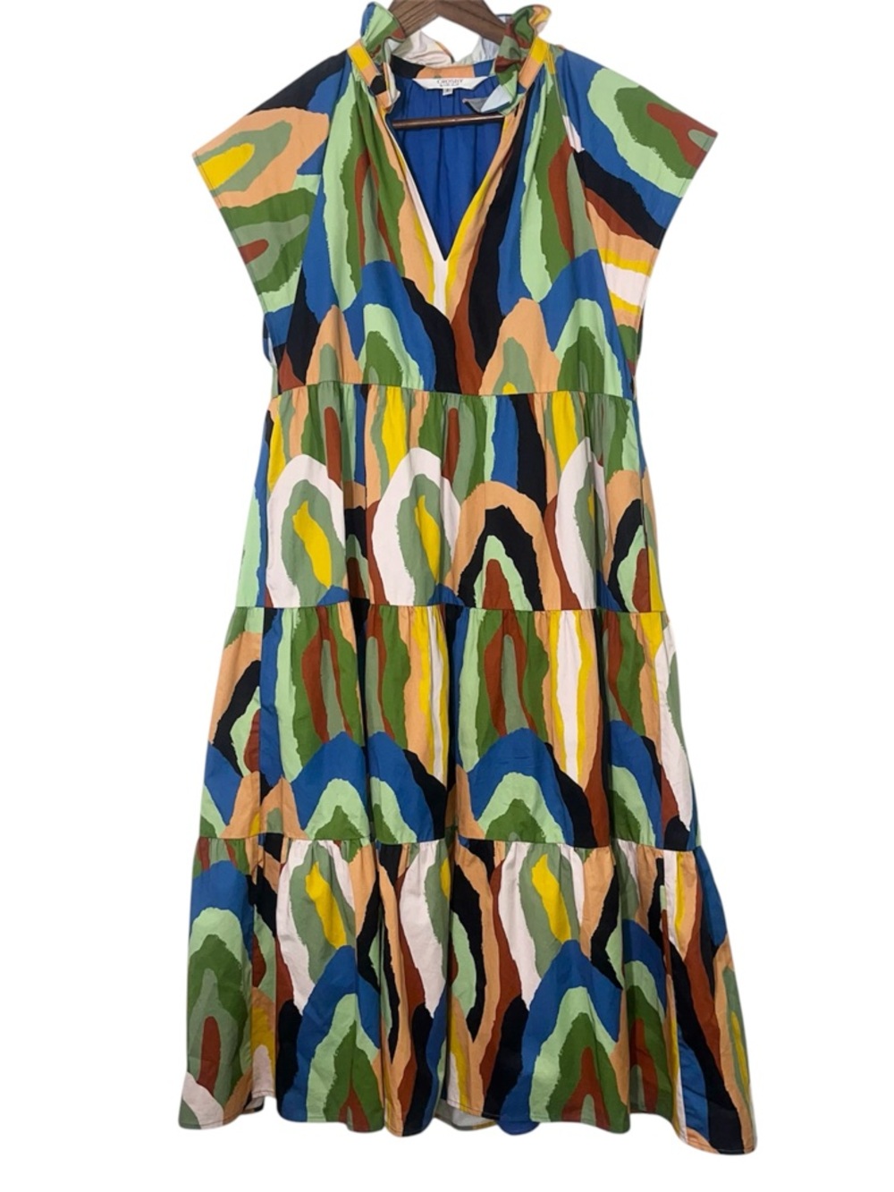 CROSBY by Mollie Burch Watts Dress Geode Print Abstract Tiered Midi Cotton - Picture 12 of 12